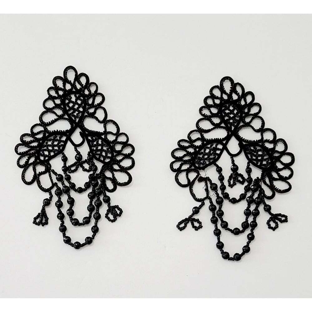 Antique Mourning Applique, Victorian Beaded Applique, Jet Black